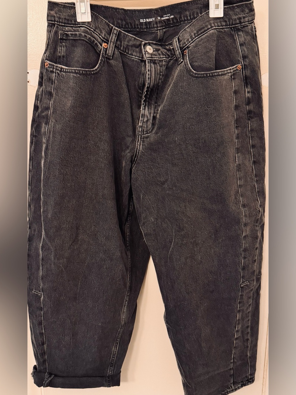 Old Navy Washed Black High Rise Barrel Legged Jeans